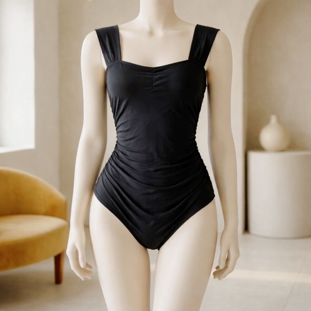 Sculpting Black Ruched One-Piece Swimsuit - Women Swim